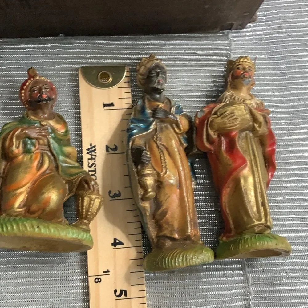 Nativity Set‎ Wooden Manger With 8 Figures Retro Christmas Vintage Made In Italy